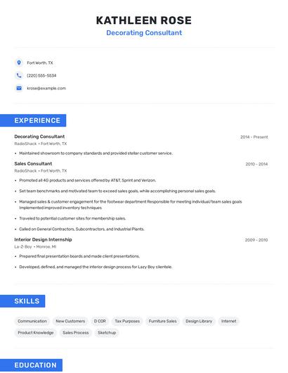 Decorating Consultant Resume