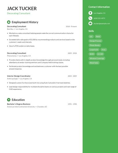 Decorating Consultant Resume