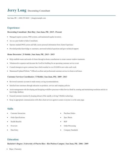Decorating Consultant Resume