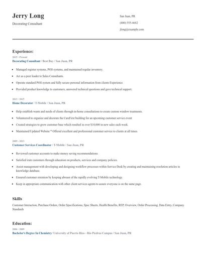 Decorating Consultant Resume
