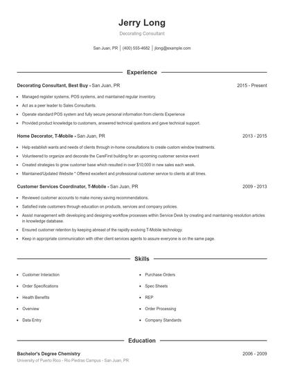 Decorating Consultant Resume