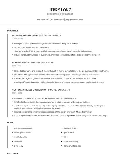 Decorating Consultant Resume