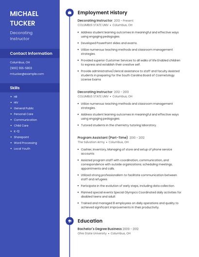 Decorating Instructor Resume