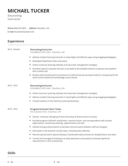 Decorating Instructor Resume