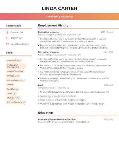Decorating Instructor Resume