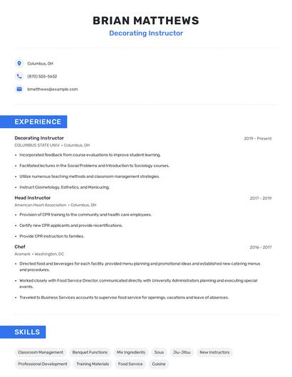 Decorating Instructor Resume
