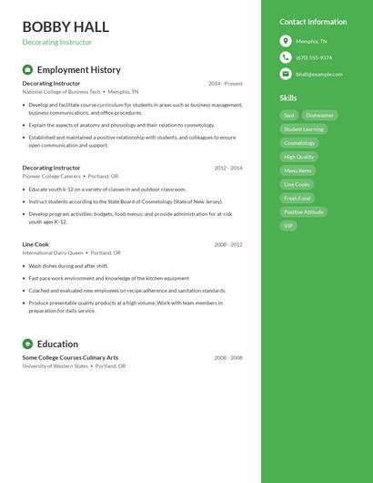 Decorating Instructor Resume