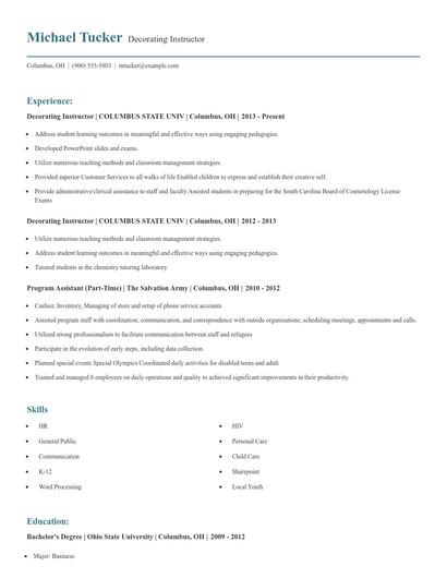 Decorating Instructor Resume