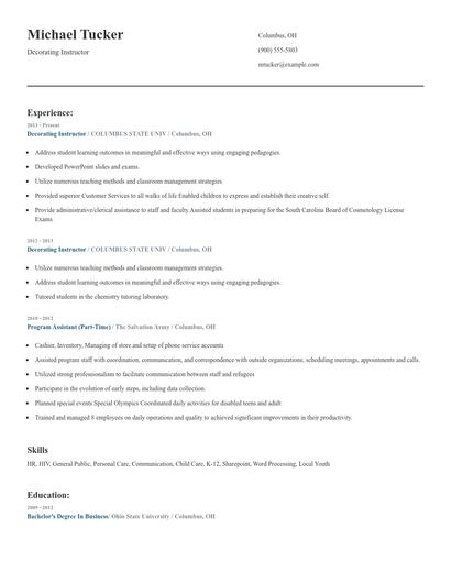 Decorating Instructor Resume