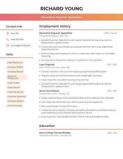 Decorative Engraver Apprentice Resume