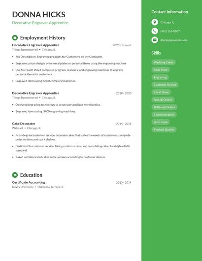 Decorative Engraver Apprentice Resume
