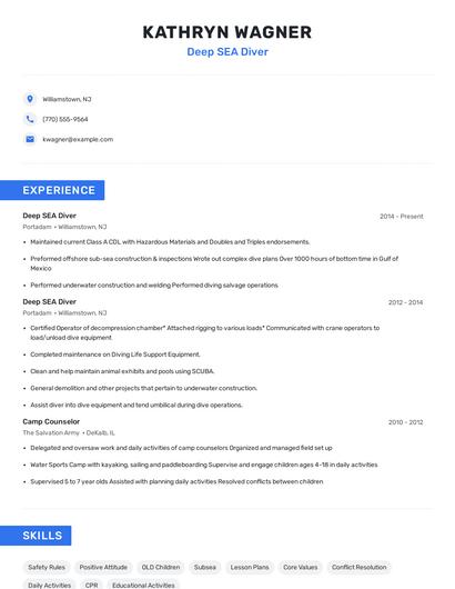 Deep SEA Diver Resume