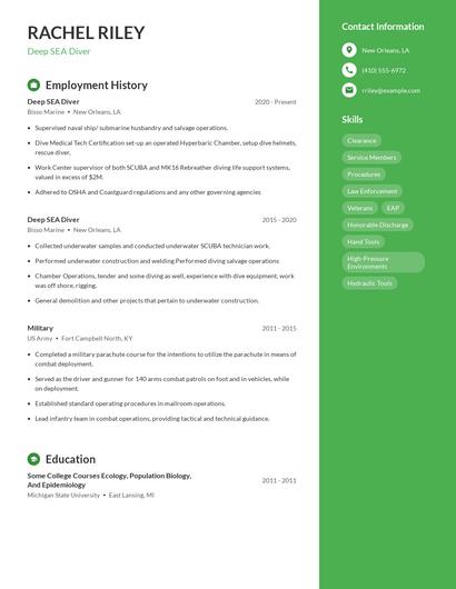 Deep SEA Diver Resume