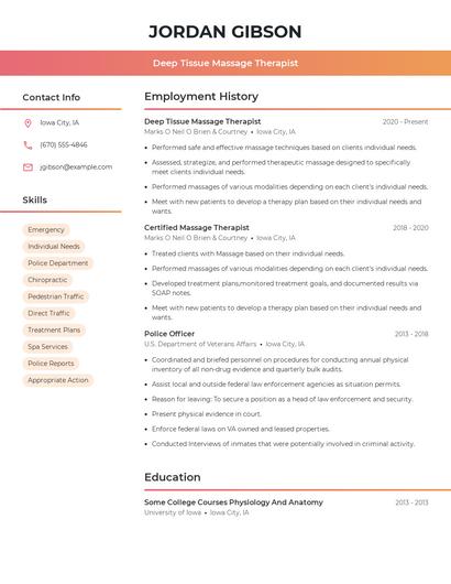 Deep Tissue Massage Therapist Resume