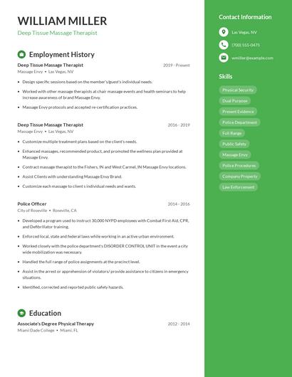 Deep Tissue Massage Therapist Resume