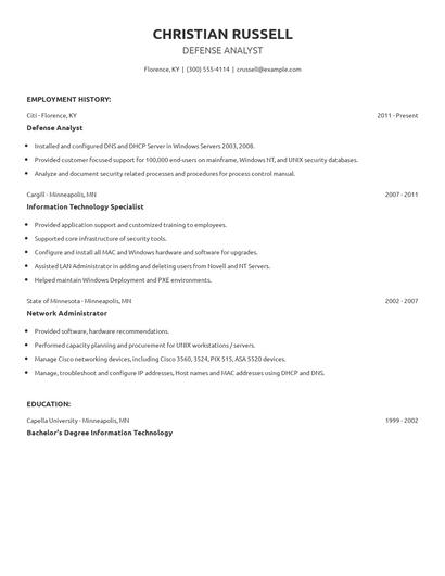 Defense Analyst Resume
