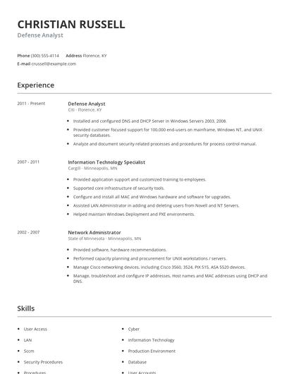 Defense Analyst Resume
