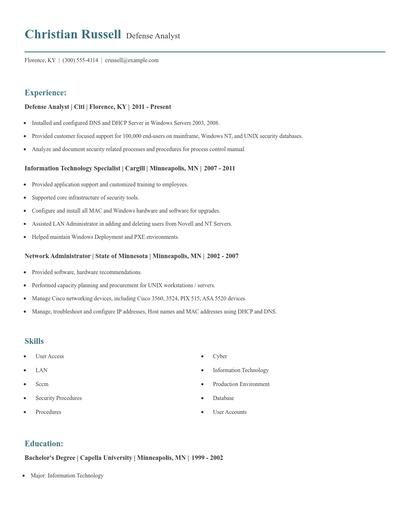 Defense Analyst Resume