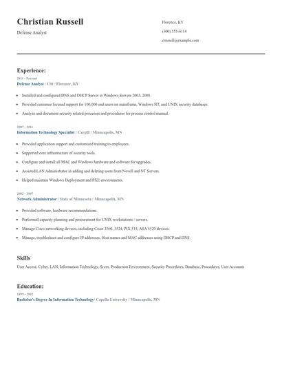 Defense Analyst Resume