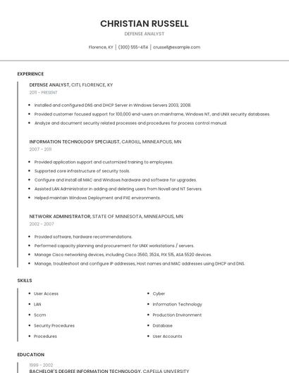 Defense Analyst Resume