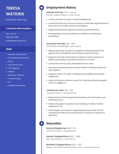 Defense Attorney Resume