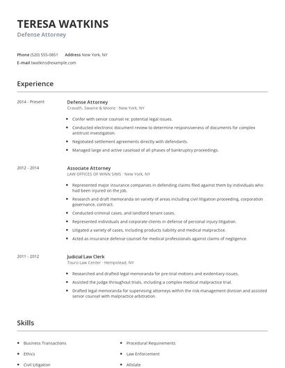 Defense Attorney Resume