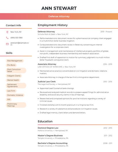 Defense Attorney Resume