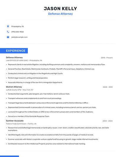 Defense Attorney Resume