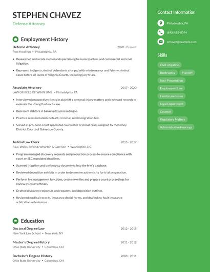 Defense Attorney Resume