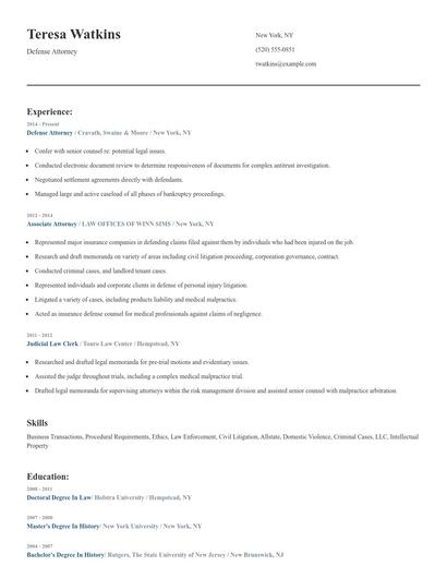Defense Attorney Resume