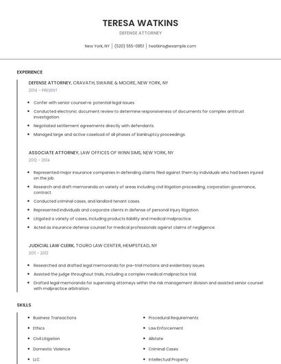 Defense Attorney Resume