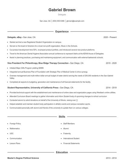 Delegate Resume