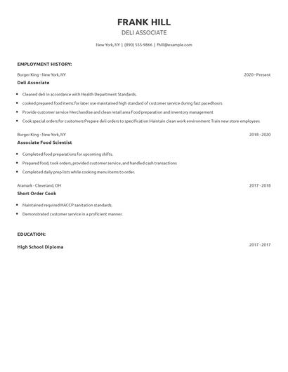 Deli Associate Resume