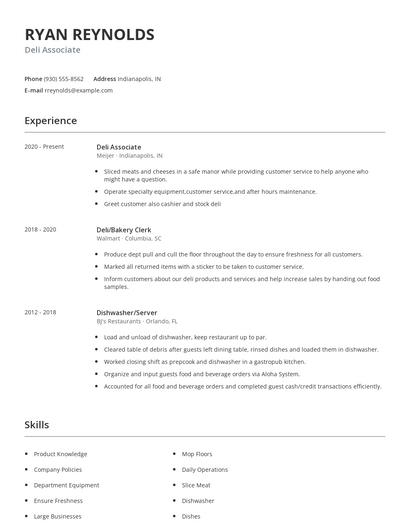 Deli Associate Resume