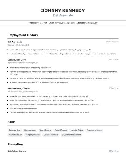 Deli Associate Resume