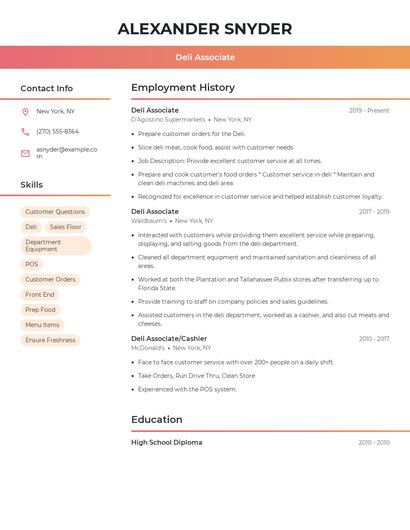 Deli Associate Resume