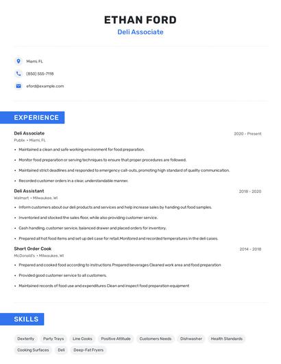 Deli Associate Resume