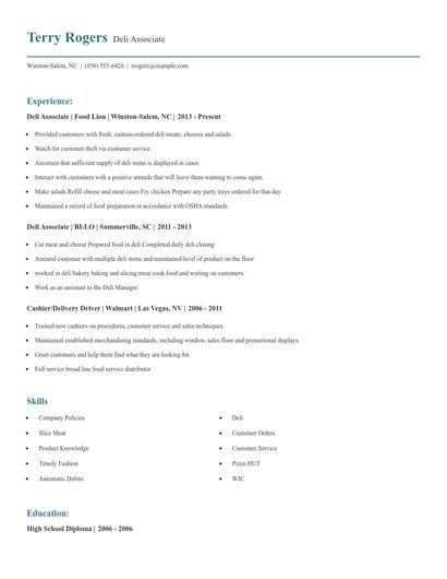 Deli Associate Resume
