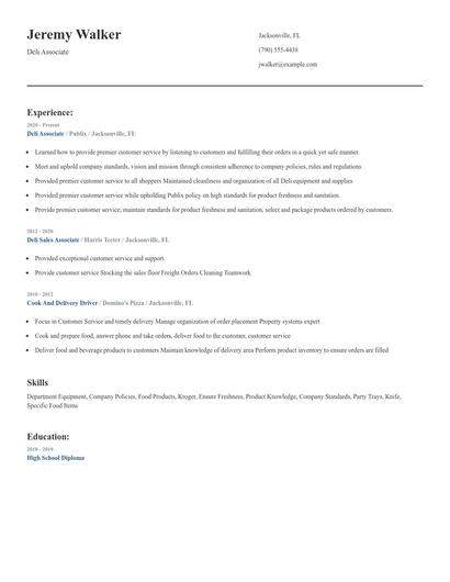 Deli Associate Resume