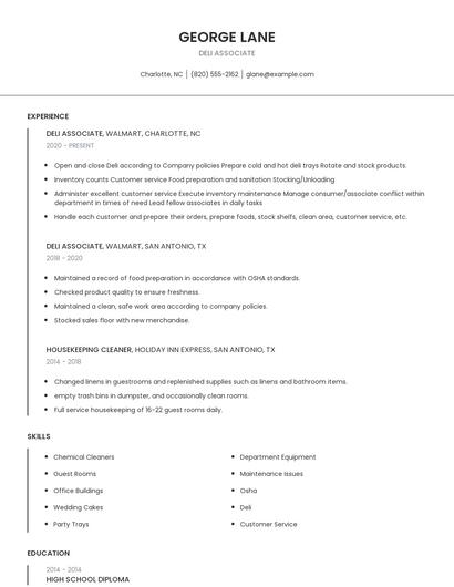 Deli Associate Resume