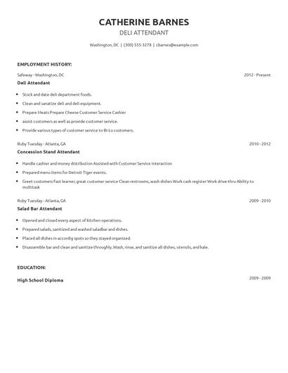 Deli Attendant Resume