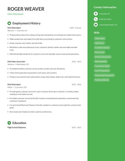 Deli Attendant Resume