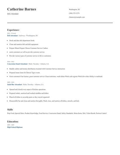 Deli Attendant Resume