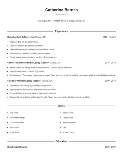 Deli Attendant Resume