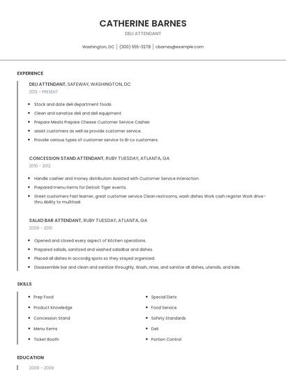 Deli Attendant Resume