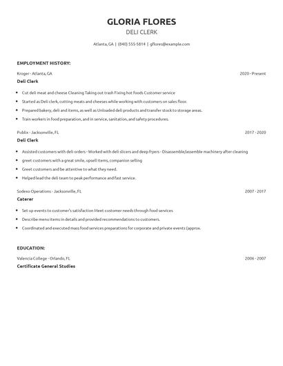 Deli Clerk Resume