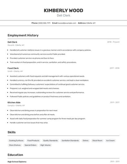 Deli Clerk Resume