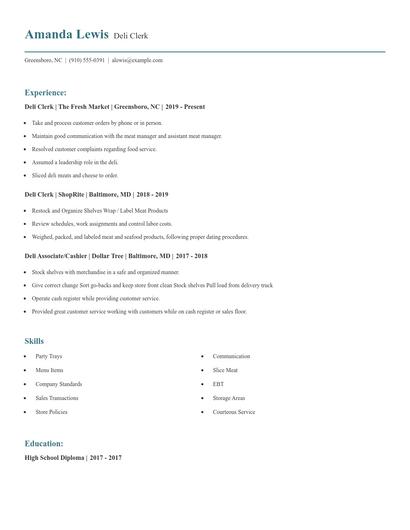 Deli Clerk Resume