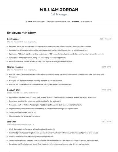 Deli Manager Resume