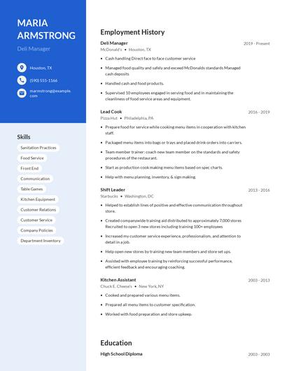 Deli Manager Resume